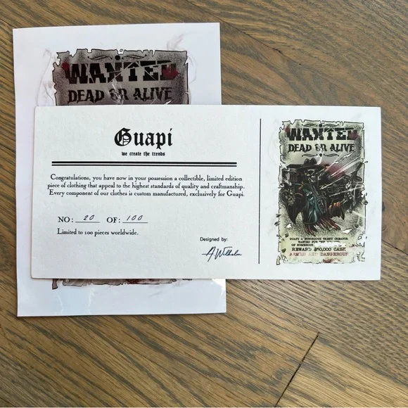 GUAPI Limited Edition “Wanted Dead or Alive” Organelle Silver Metal Size 38 NWT